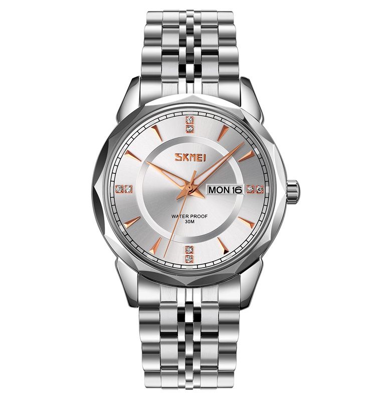Picture of SKMEI 9268 Silver Stainless Steel Analog Watch For Men - White & Silver