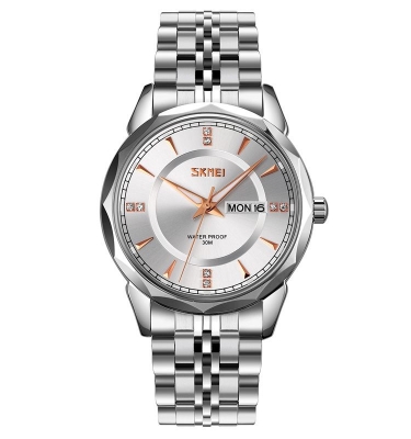 Picture of SKMEI 9268 Silver Stainless Steel Analog Watch For Men - White & Silver
