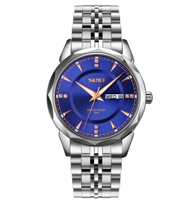 Picture of SKMEI 9268 Silver Stainless Steel Analog Watch For Men - Royal Blue & Silver