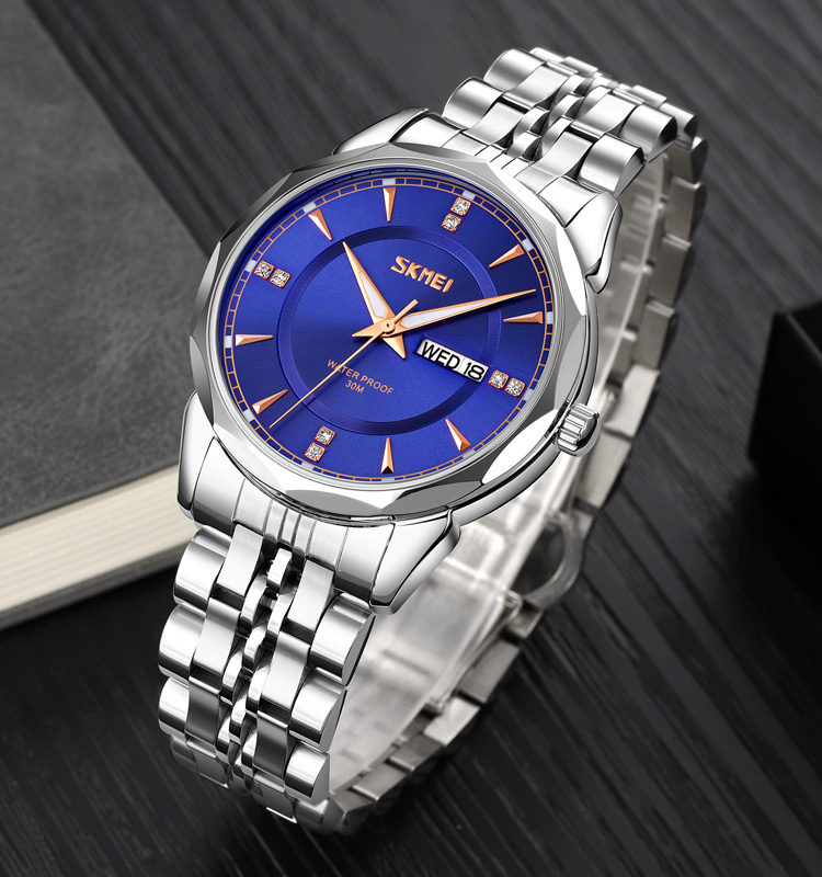 Picture of SKMEI 9268 Silver Stainless Steel Analog Watch For Men - Royal Blue & Silver