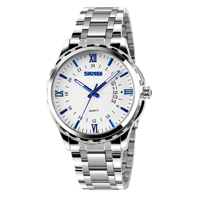 Picture of SKMEI 9069 Silver Stainless Steel Analog Watch For Men - Royal Blue & Silver - 320567158