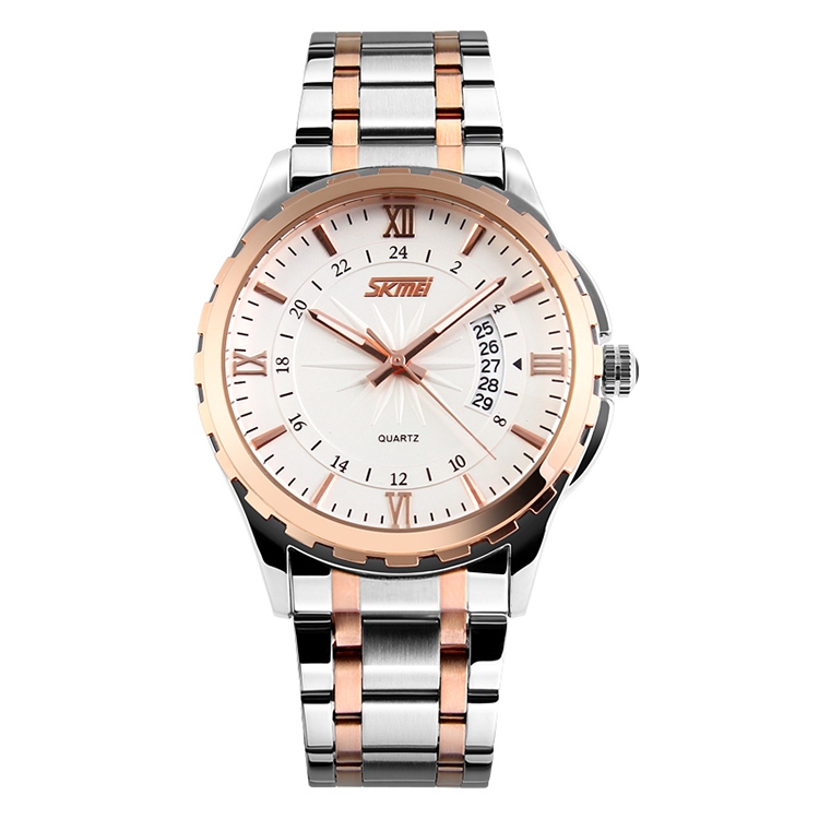 Picture of SKMEI 9069 Silver And RoseGold Two-tone Stainless Steel Analog Watch For Men - White & RoseGold