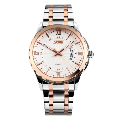 Picture of SKMEI 9069 Silver And RoseGold Two-tone Stainless Steel Analog Watch For Men - White & RoseGold