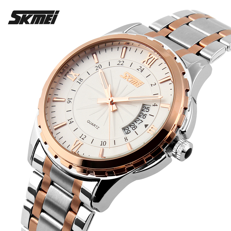 Picture of SKMEI 9069 Silver And RoseGold Two-tone Stainless Steel Analog Watch For Men - White & RoseGold