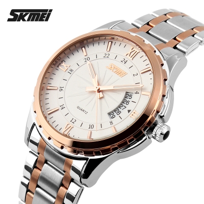 Picture of SKMEI 9069 Silver And RoseGold Two-tone Stainless Steel Analog Watch For Men - White & RoseGold