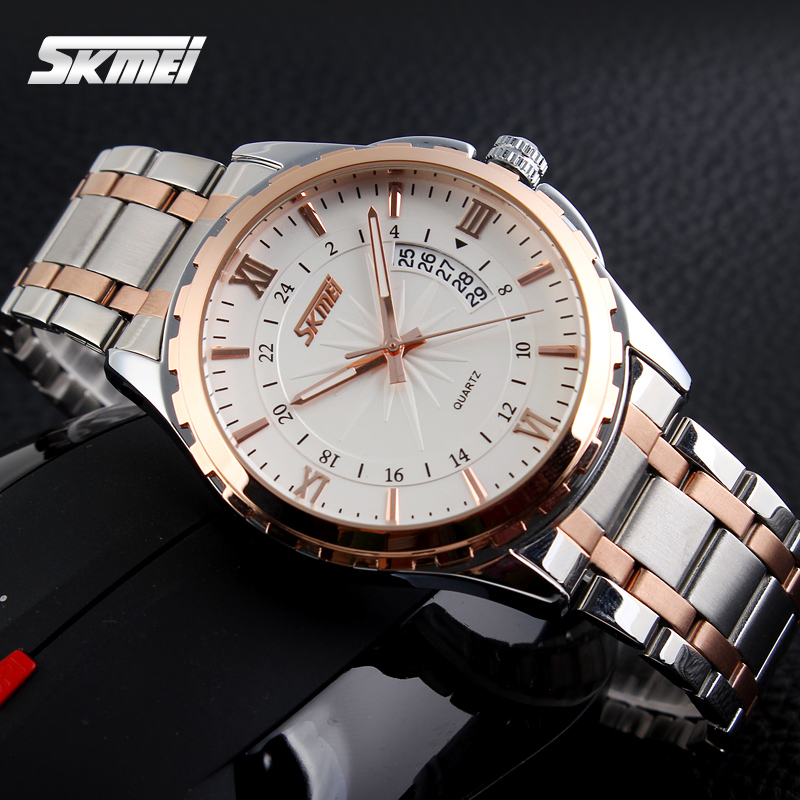 Picture of SKMEI 9069 Silver And RoseGold Two-tone Stainless Steel Analog Watch For Men - White & RoseGold