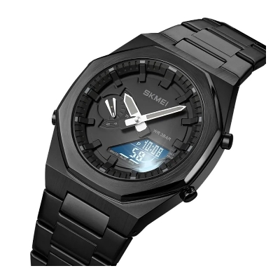 Picture of SKMEI 1816 Black Stainless Steel Dual Time Watch For Men - Black  (Black)
