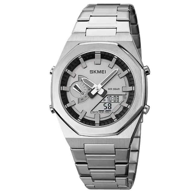 Picture of SKMEI 1816 Silver Stainless Steel Dual Time Watch For Men - Silver (White)