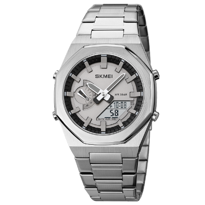 Picture of SKMEI 1816 Silver Stainless Steel Dual Time Watch For Men - Silver (White)
