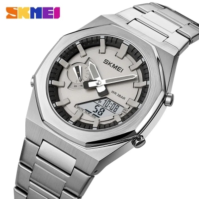 Picture of SKMEI 1816 Silver Stainless Steel Dual Time Watch For Men - Silver (White)