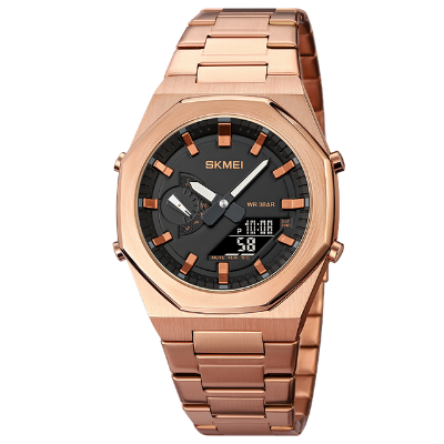 Picture of SKMEI 1816 RoseGold Stainless Steel Dual Time Watch For Men - Black & Rose Gold (Black)