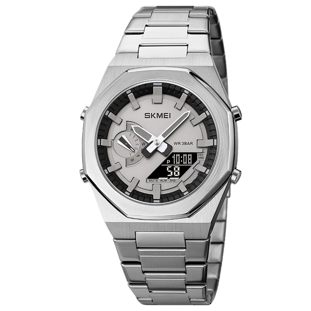 Picture of SKMEI 1816 Silver Stainless Steel Dual Time Watch For Men - Silver (Black)