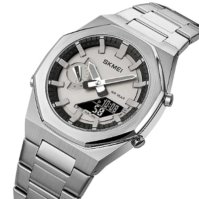 Picture of SKMEI 1816 Silver Stainless Steel Dual Time Watch For Men - Silver (Black)