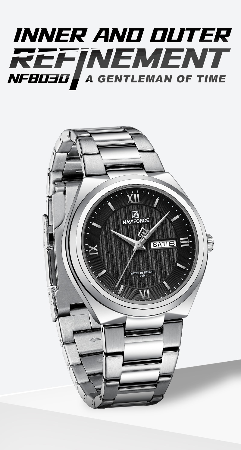 Picture of NAVIFORCE NF8030 Silver Stainless Steel Analog Watch For Men - Black & Silver