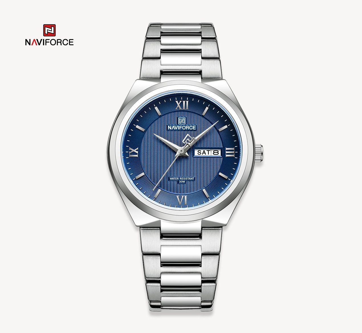 Picture of NAVIFORCE NF8030 Silver Stainless Steel Analog Watch For Men - Royal Blue & Silver