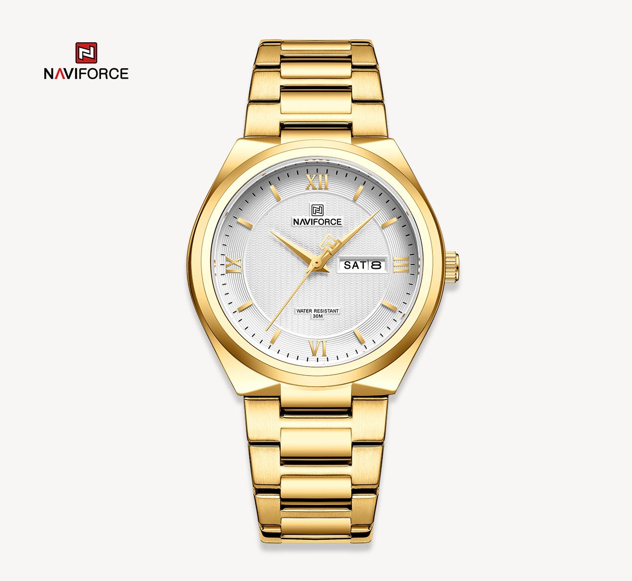 Picture of NAVIFORCE NF8030G Golden Stainless Steel Analog Watch For Men - White & Golden