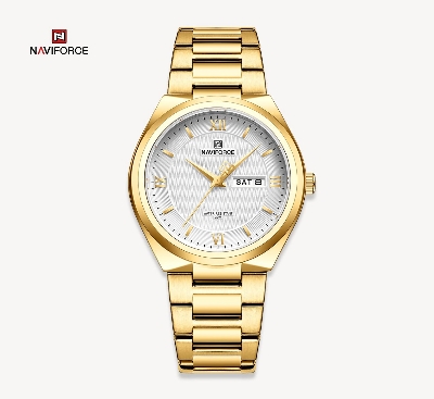 Picture of NAVIFORCE NF8030G Golden Stainless Steel Analog Watch For Men - White & Golden