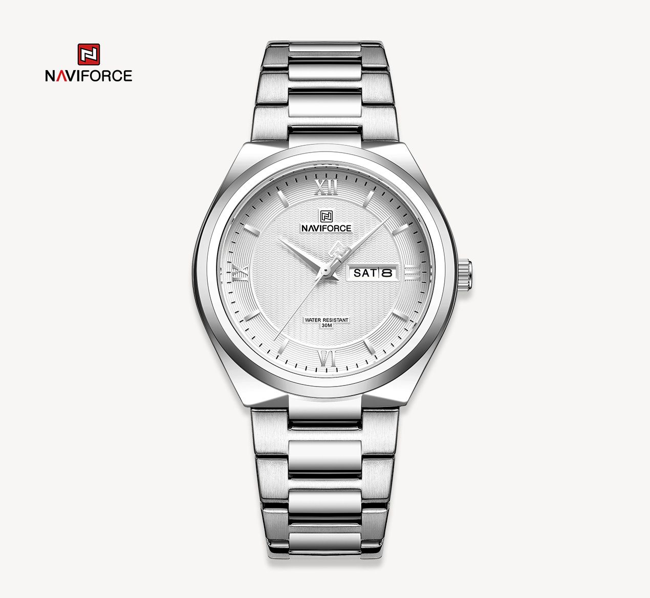 Picture of NAVIFORCE NF8030 Silver Stainless Steel Analog Watch For Men - White & Silver