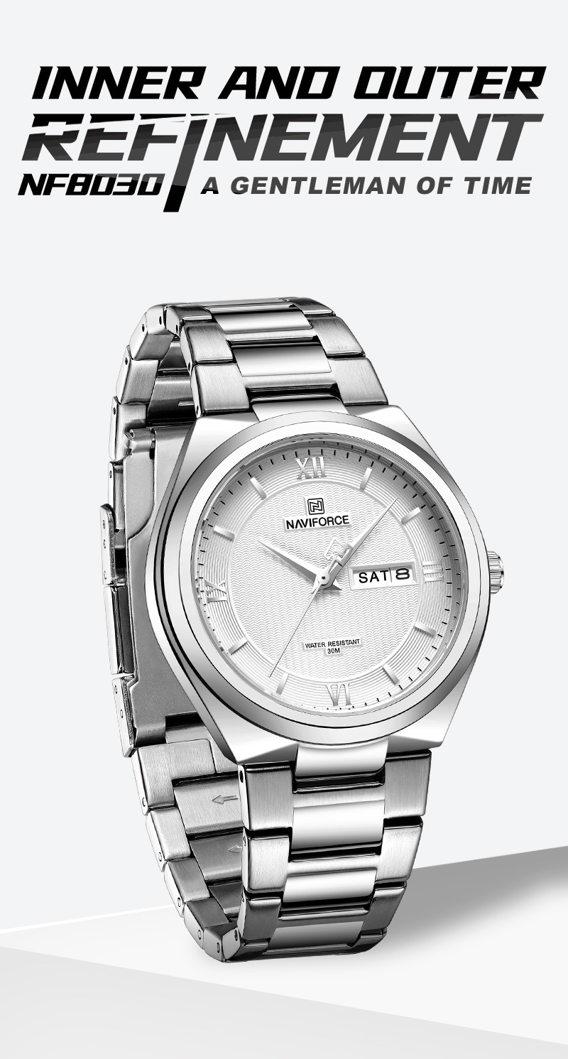 Picture of NAVIFORCE NF8030 Silver Stainless Steel Analog Watch For Men - White & Silver