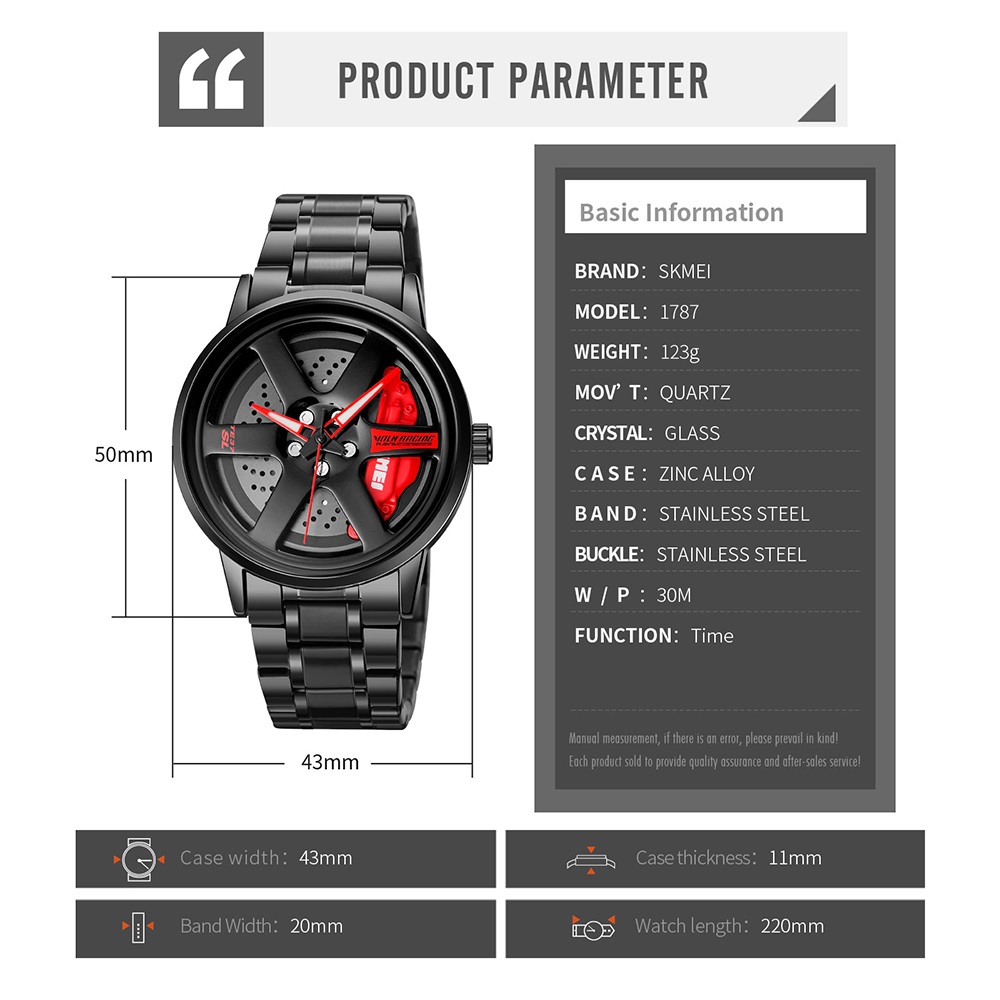 Picture of SKMEI 1787 Black Stainless Steel Rotation Wheel Fashion Waterproof Analog Quartz Watch For Men