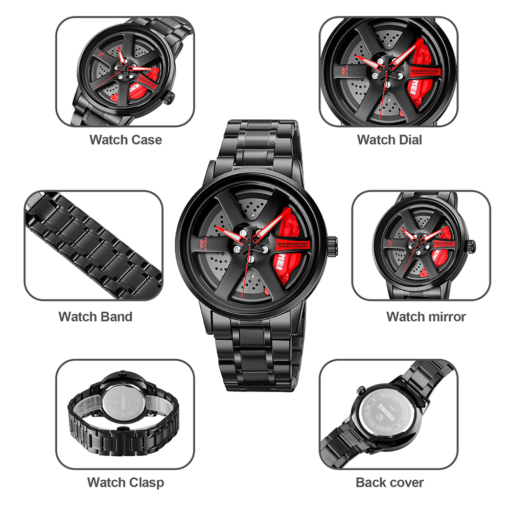 Picture of SKMEI 1787 Black Stainless Steel Rotation Wheel Fashion Waterproof Analog Quartz Watch For Men