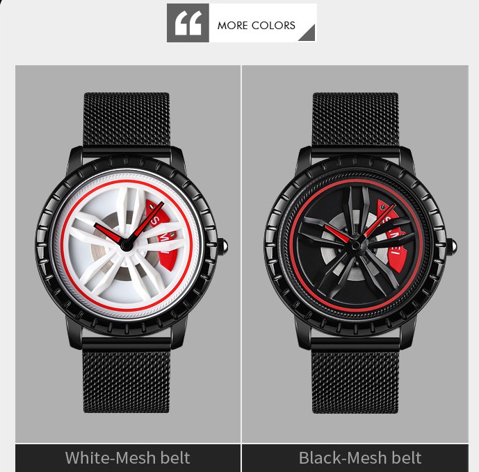 Picture of SKMEI 1634 Black Mesh Stainless Steel Rotation Wheel Fashion Waterproof Analog Quartz Watch For Men