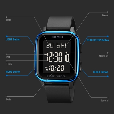 Picture of SKMEI 1858 Square Waterproof Calendar Countdown Electronic Digital Dual Display LED Luminous Watch