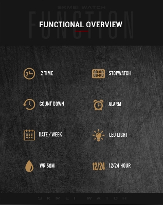 Picture of SKMEI 1858 Square Waterproof Calendar Countdown Electronic Digital Dual Display LED Luminous Watch