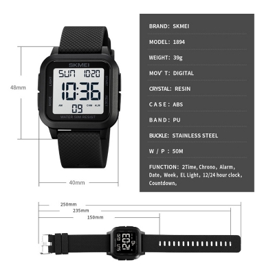 Picture of SKMEI 1894 Square Sports Waterproof Multifunctional Luminous Watch