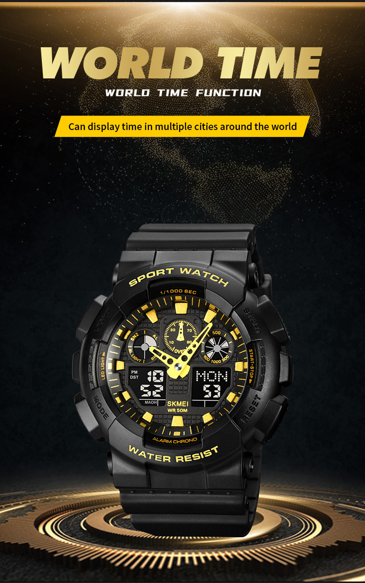 Picture of SKMEI 1832 Black PU Sports Dual Time LED Digital Chronograph Display Luminous Waterproof Watch For Men