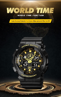 Picture of SKMEI 1832 Black PU Sports Dual Time LED Digital Chronograph Display Luminous Waterproof Watch For Men