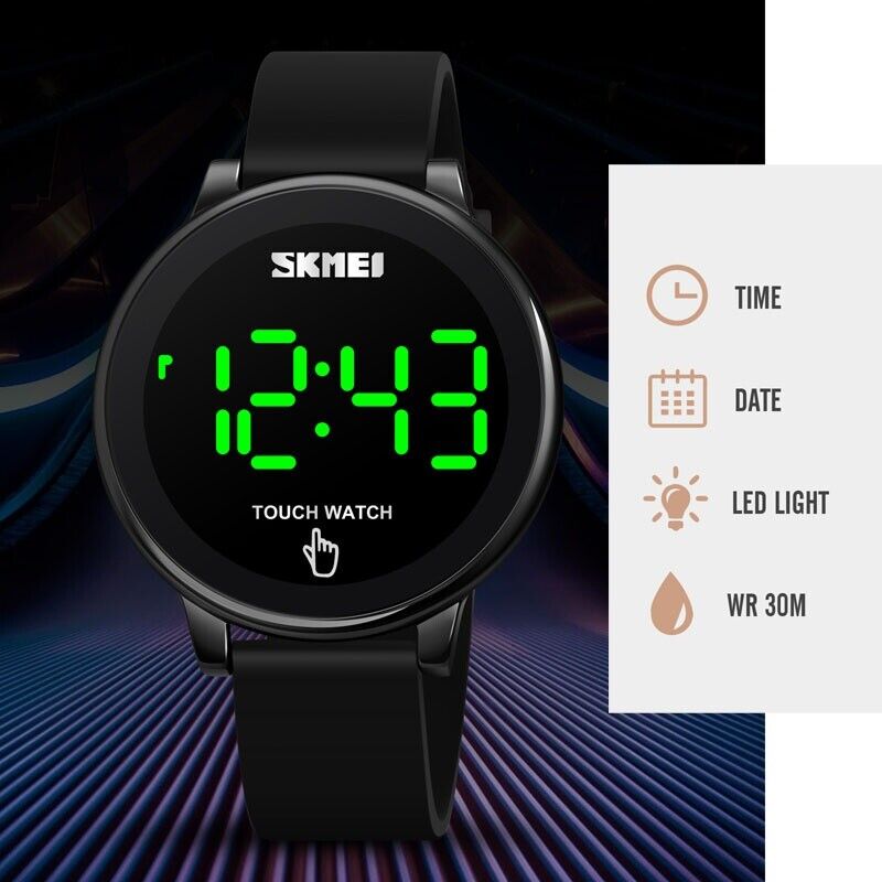 Picture of SKMEI 1842 Black PU Silica Gel Band Creative LED Touch Screen Digital Watch For Men