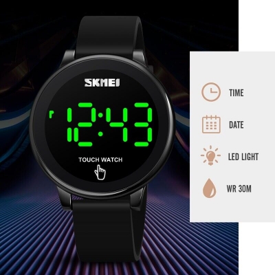 Picture of SKMEI 1842 Black PU Silica Gel Band Creative LED Touch Screen Digital Watch For Men