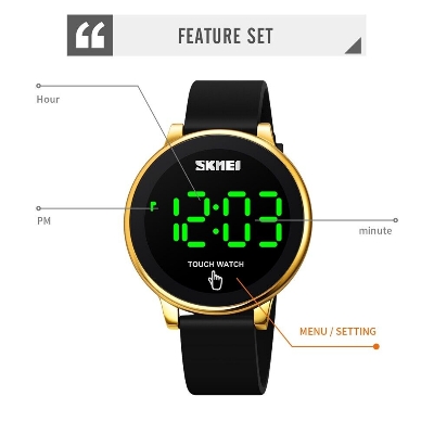 Picture of SKMEI 1842 Black PU Silica Gel Band Creative LED Touch Screen Digital Watch For Men
