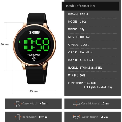 Picture of SKMEI 1842 Black PU Silica Gel Band Creative LED Touch Screen Digital Watch For Men