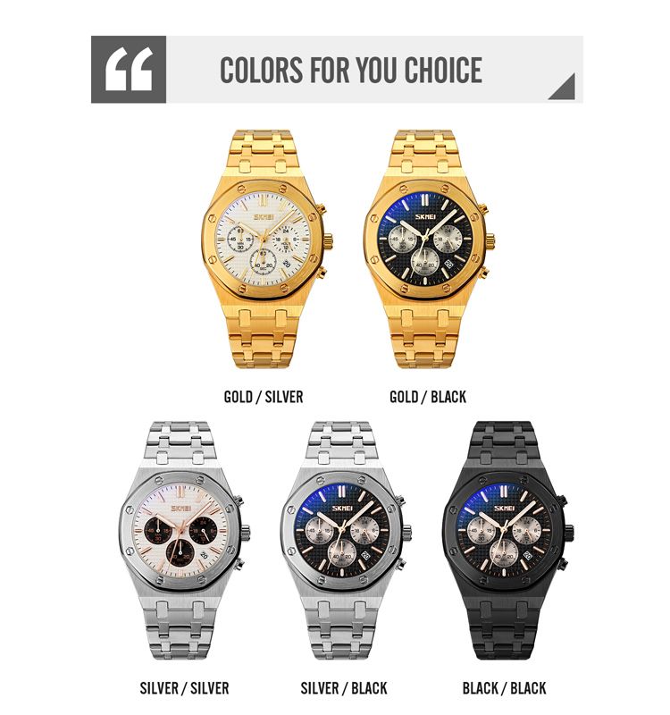 Picture of SKMEI 9296 Stainless Steel Fashion Business Luxury Chronograph Stopwatch Waterproof Quartz Watch For Men