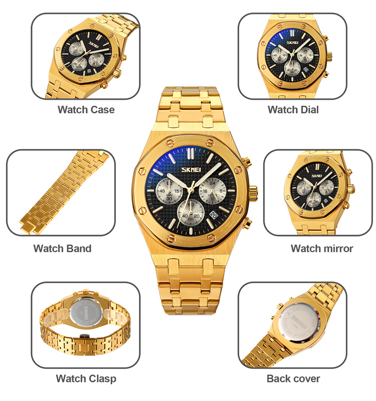 Picture of SKMEI 9296 Stainless Steel Fashion Business Luxury Chronograph Stopwatch Waterproof Quartz Watch For Men