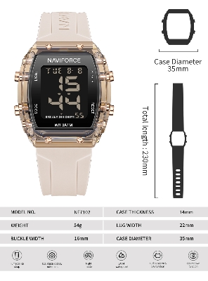 Picture of NAVIFORCE NF7102 Transparent Sports Waterproof LCD Digital Date Silicone Strap Electronic Watch For Unisex
