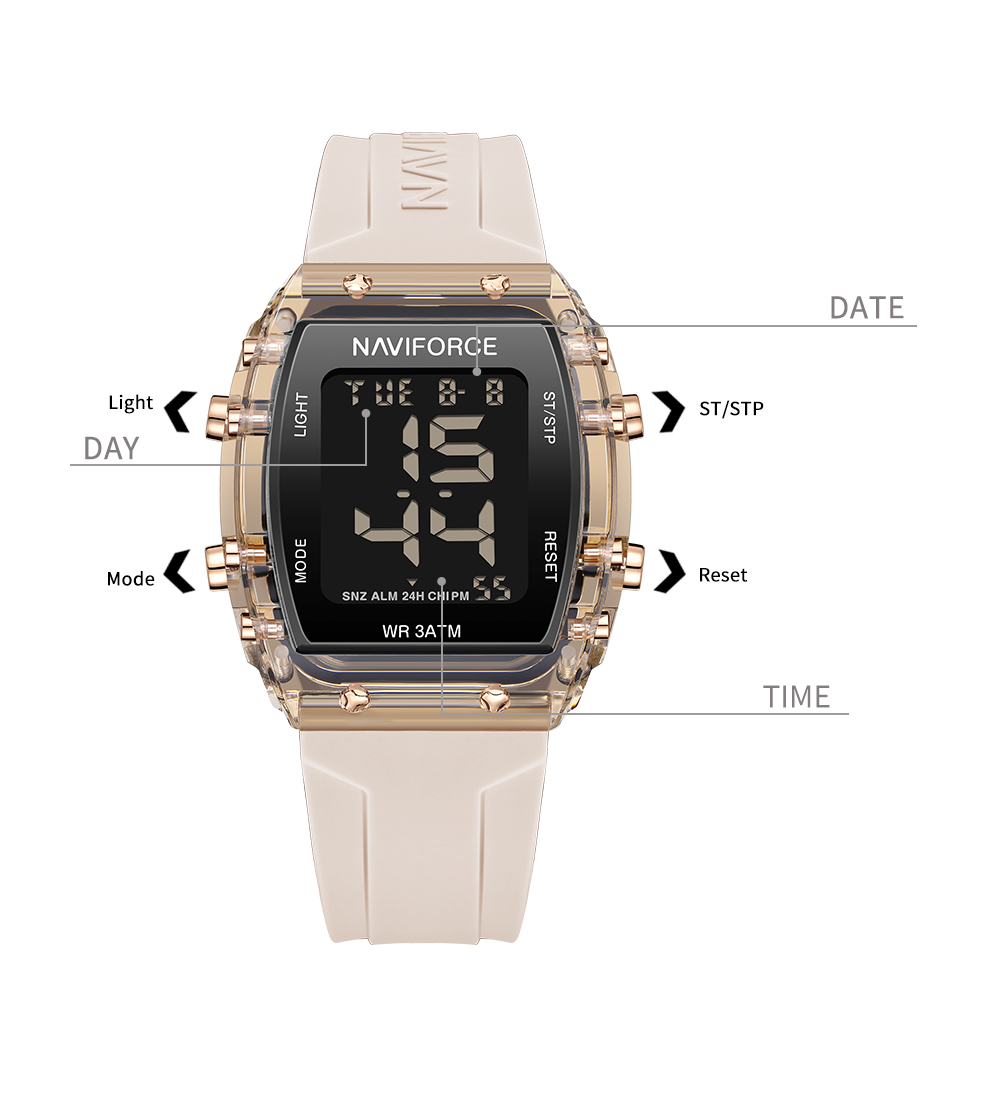 Picture of NAVIFORCE NF7102 Transparent Sports Waterproof LCD Digital Date Silicone Strap Electronic Watch For Unisex