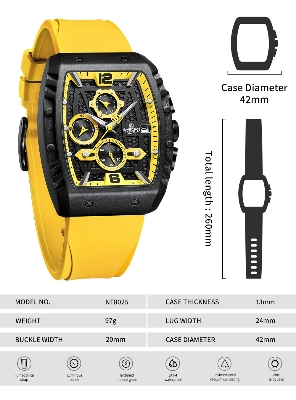 Picture of NAVIFORCE 8025 Quartz Colorful Silicone with Square Case Chronograph Sport Wrist Watch For Men