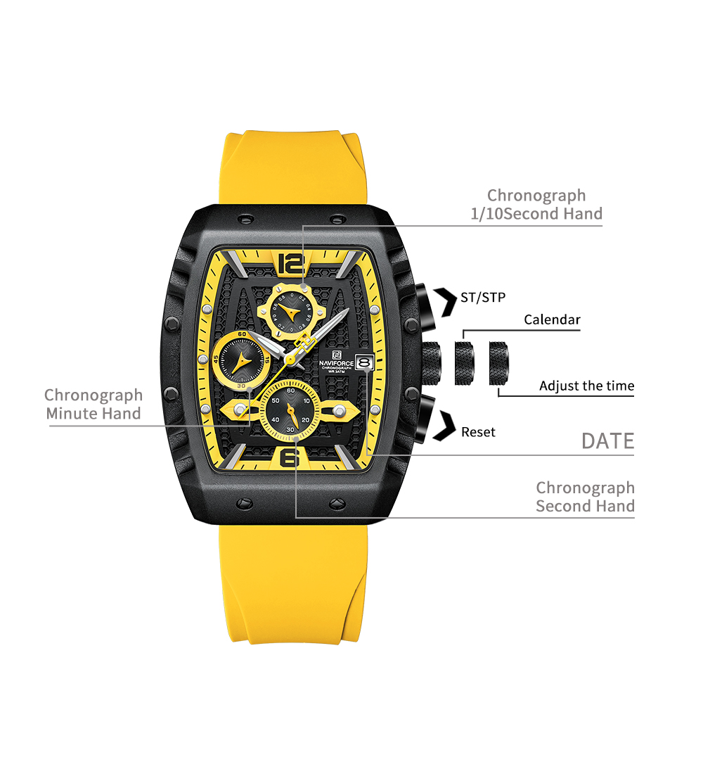 Picture of NAVIFORCE 8025 Quartz Colorful Silicone with Square Case Chronograph Sport Wrist Watch For Men