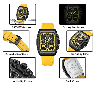 Picture of NAVIFORCE 8025 Quartz Colorful Silicone with Square Case Chronograph Sport Wrist Watch For Men