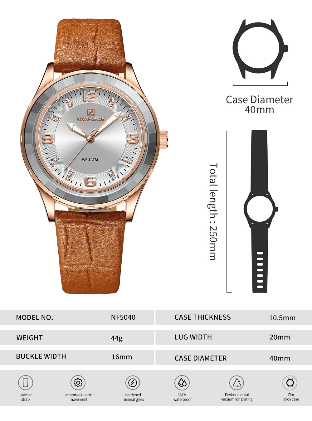 Picture of NAVIFORCE NF5040 Creative Big Dial Glass Bezel Leather Quartz Luxury Ladies Wrist Watches