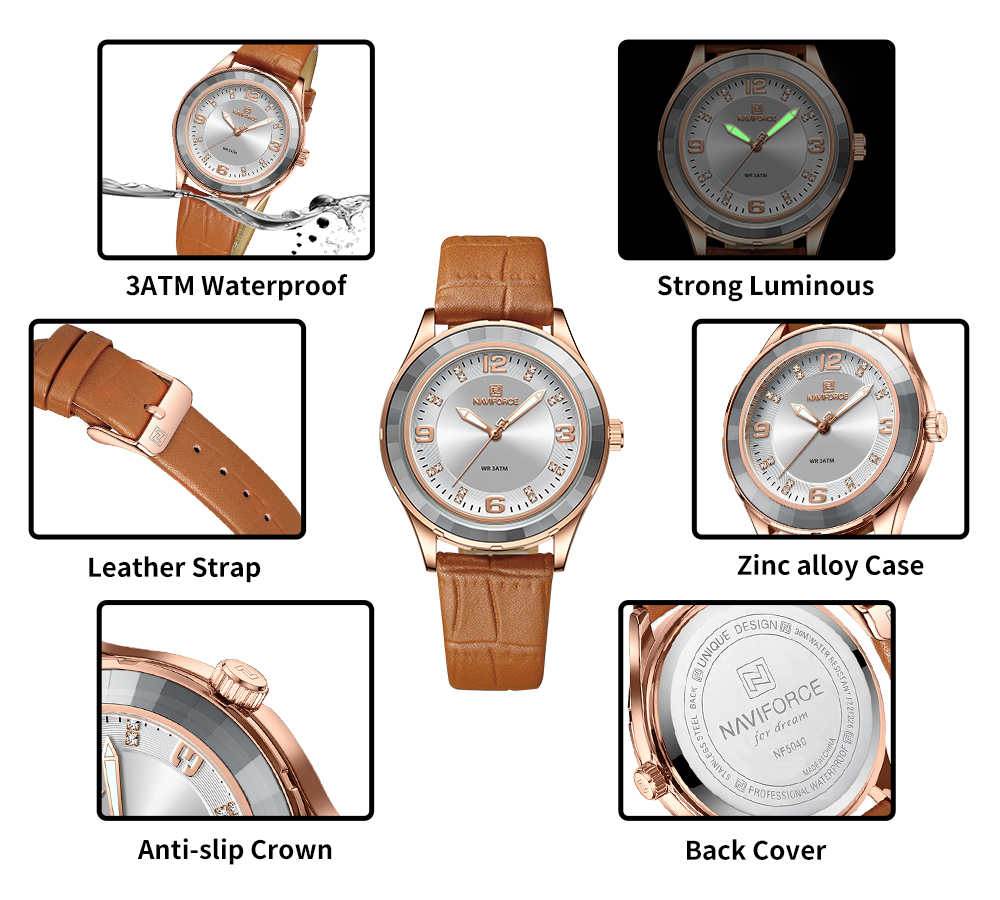 Picture of NAVIFORCE NF5040 Creative Big Dial Glass Bezel Leather Quartz Luxury Ladies Wrist Watches