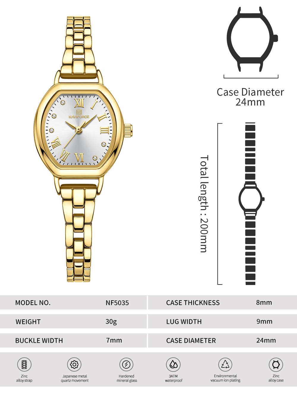 Picture of NAVIFORCE 5035 Ladies High Quality Stainless Steel Bracelet Elegant Barrel Shape Dress Watch