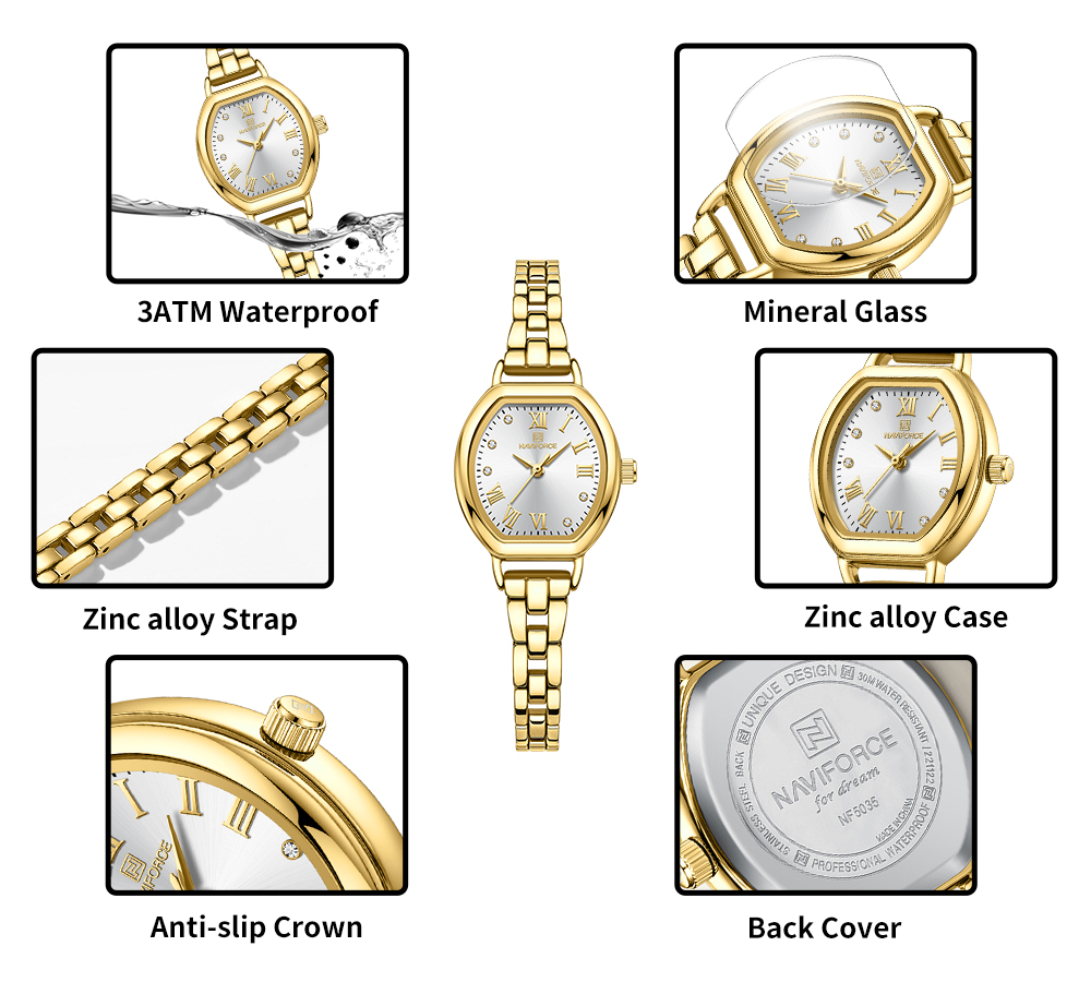 Picture of NAVIFORCE 5035 Ladies High Quality Stainless Steel Bracelet Elegant Barrel Shape Dress Watch