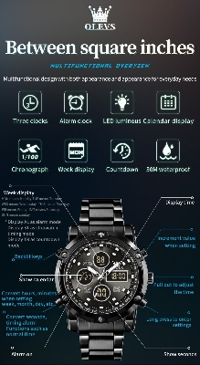 Picture of OLEVS 1106 Complication Luxury Stainless Steel Strap Men Wrist Watch Sport Digital Waterproof Watches for Men Luminous Alarm