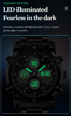 Picture of OLEVS 1106 Complication Luxury Stainless Steel Strap Men Wrist Watch Sport Digital Waterproof Watches for Men Luminous Alarm