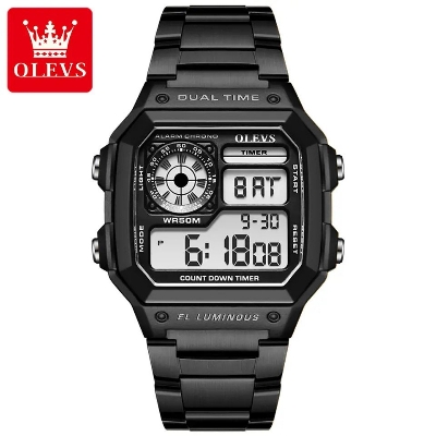 Picture of OLEVS 1108 Multi-function Hot Casual Watches For Men Digital Waterproof Stainless Steel Strap Male Wrist Watch Calendar Luminous