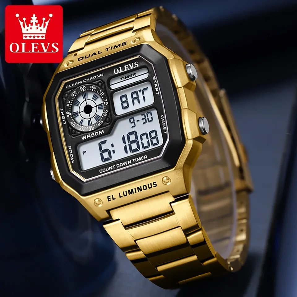 Picture of OLEVS 1108 Multi-function Hot Casual Watches For Men Digital Waterproof Stainless Steel Strap Male Wrist Watch Calendar Luminous